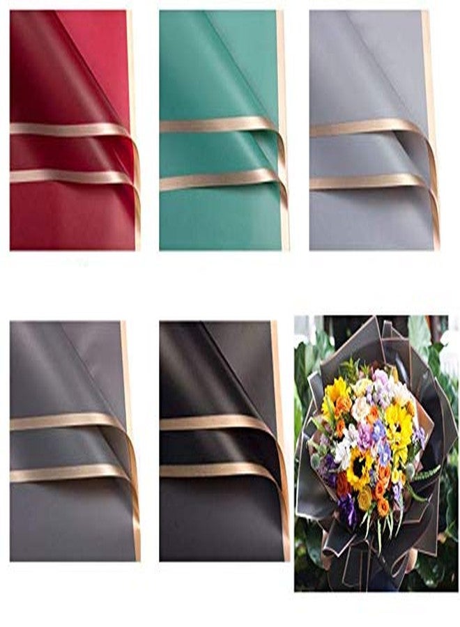 XICHEN 100 Sheets /10 Colors Gold Edge Flower Wrapping Paper,Florist Bouquet Supplies,DIY Crafts,Gift Packaging or Gift Box Packaging, Waterproof Floral Wrapping Paper 22.8x22.8Inch - Image 3